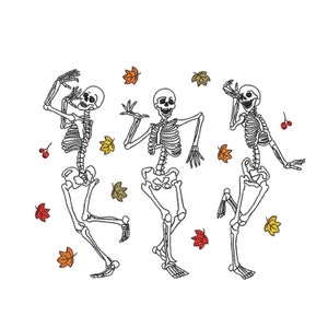 Dancing Skeletons Embroidery Design, Halloween Skeleton Embroidery Design, 4 sizes