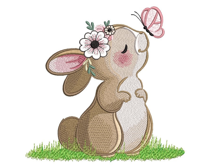 Cute Bunny Embroidery Design, 3 sizes, Instant Download