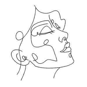 One line woman face embroidery design, 5 sizes, Instant download
