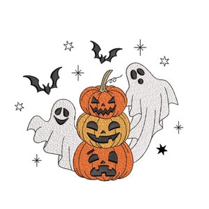Pumpkin Ghost Embroidery Design, Three Pumpkin Embroidery Design, Autumn Fall Pumpkin Embroidery Design, 4 sizes