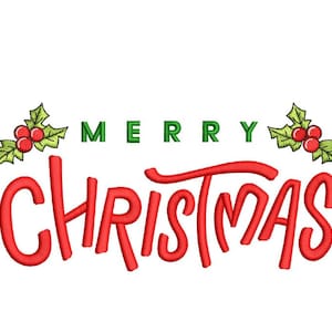 Merry Christmas Embroidery Design, 5 sizes