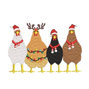 Christmas Lights Chicken Embroidery Design, Christmas Chickens Embroidery Design, Thanksgiving Chicken Machine Embroidery Files, 3 sizes