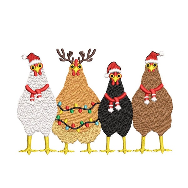 Motif de broderie poulet avec lumières de Noël, motif de broderie poulets de Noël, fichiers de broderie Machine poulet de Thanksgiving, 3 tailles