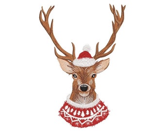 Christmas deer embroidery design, 4 sizes, Instant download