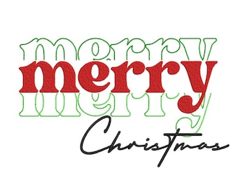 May include: Red text that says "merry" with a green outline. Below the text is a black cursive font that says "Christmas".