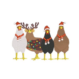 Christmas Lights Chicken Embroidery Design, Christmas Chickens Embroidery Design, Thanksgiving Chicken Machine Embroidery Files, 3 sizes