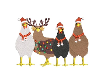 Luces de Navidad Diseño de bordado de pollo, Diseño de bordado de pollos de Navidad, Archivos de bordado de máquina de pollo de Acción de Gracias, 3 tamaños