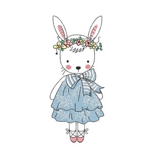 Cute Bunny Girl Embroidery Design, 3 sizes, Instant Download