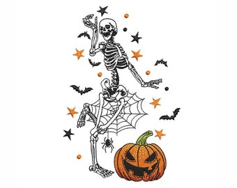 Diseño de bordado de máquina esqueleto, diseño de bordado de esqueleto de Halloween, 4 tamaños