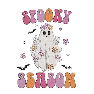 Diseño de bordado de temporada espeluznante, diseño de bordado de fantasma lindo, diseño de bordado de máquina de Halloween, 3 tamaños