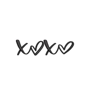 May include: Black and white graphic design of the letters "xoxo" with two hearts.