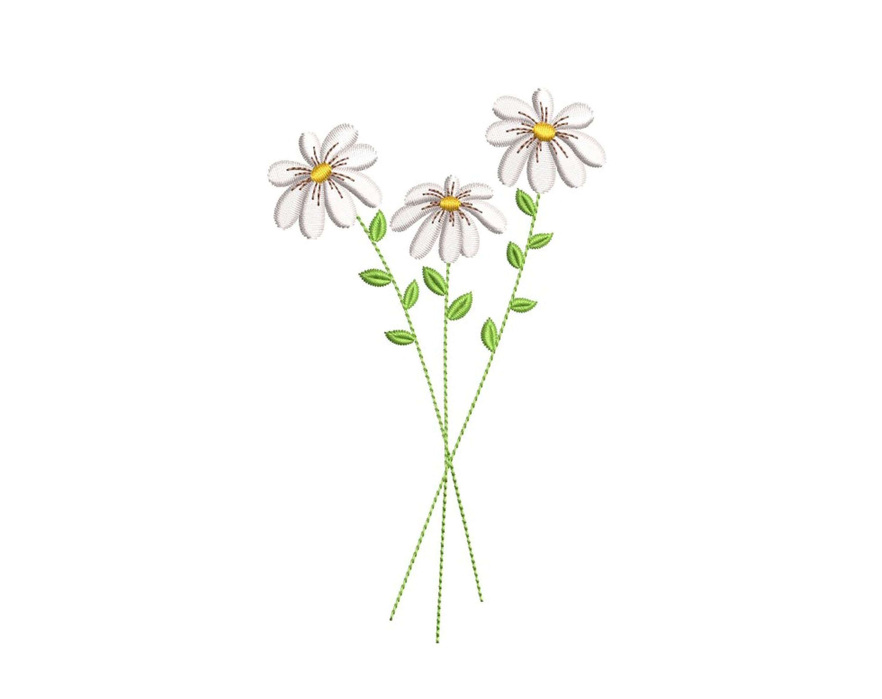 Diseño de bordado de máquina de flores de margarita, 3 tamaños, Descarga instantánea