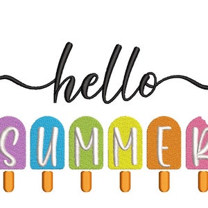 Hello Summer Embroidery Design, 4 sizes, Instant Download