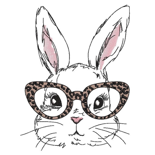 Bunny with Glasses Embroidery Design, 4 sizes, Instant Download