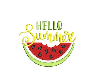 Hello Summer Embroidery Design, 5 sizes, Instant Download