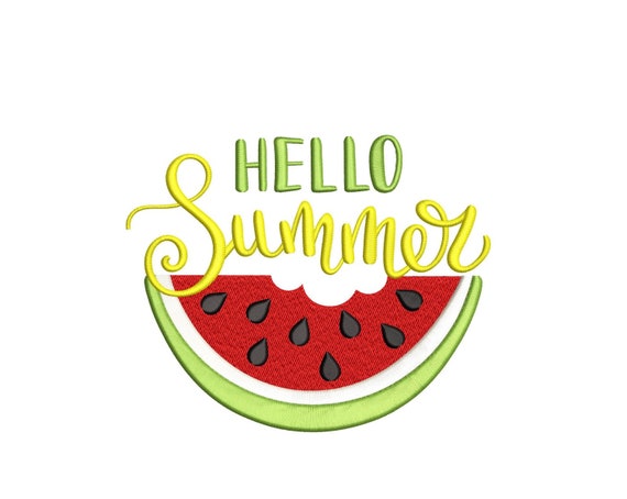 Hello Summer Embroidery Design, 5 sizes, Instant Download