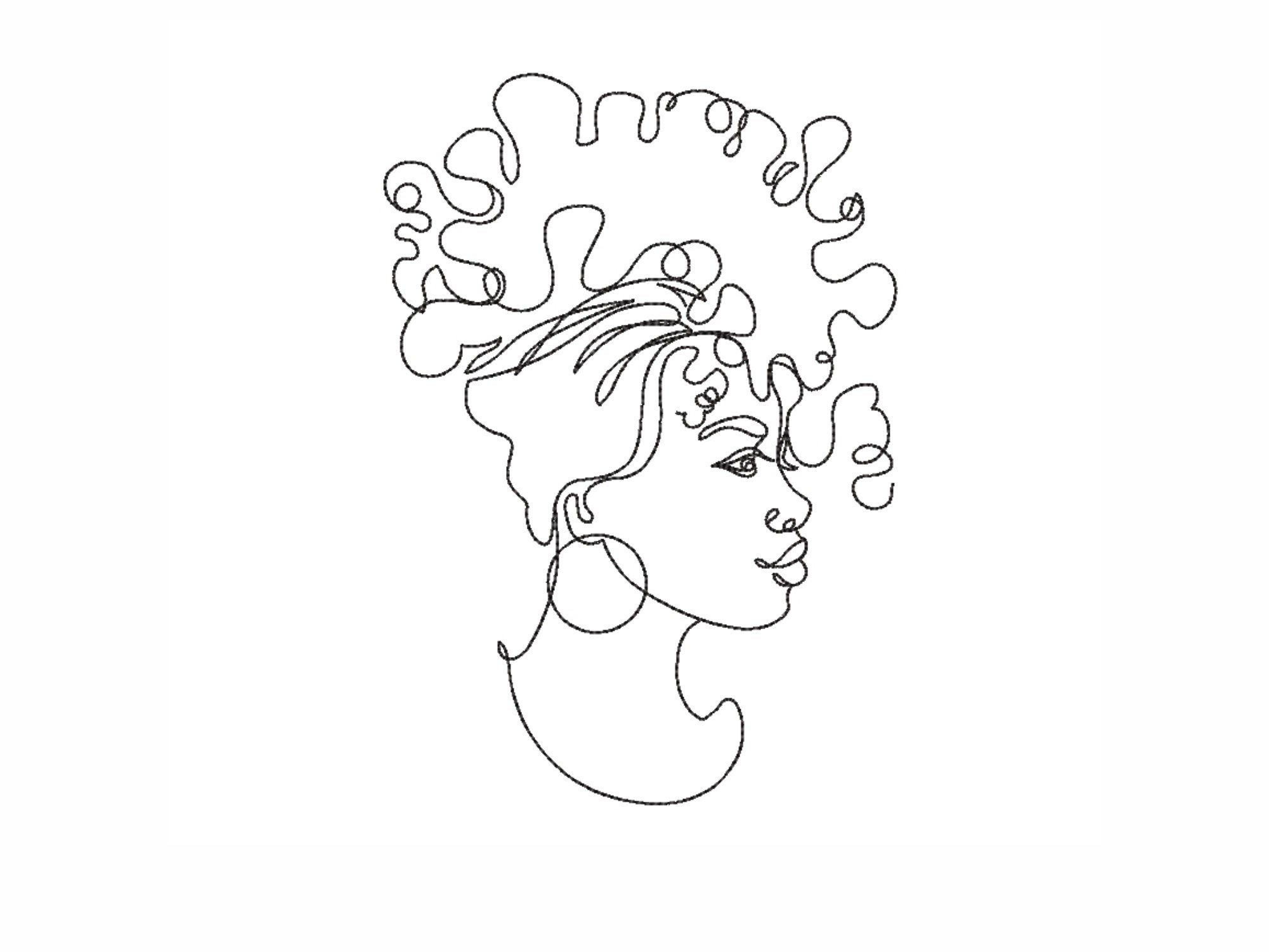 African woman embroidery design, line art embroidery file