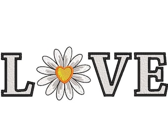 Love Embroidery Design, Daisy Embroidery File, 5 sizes, Instant Download