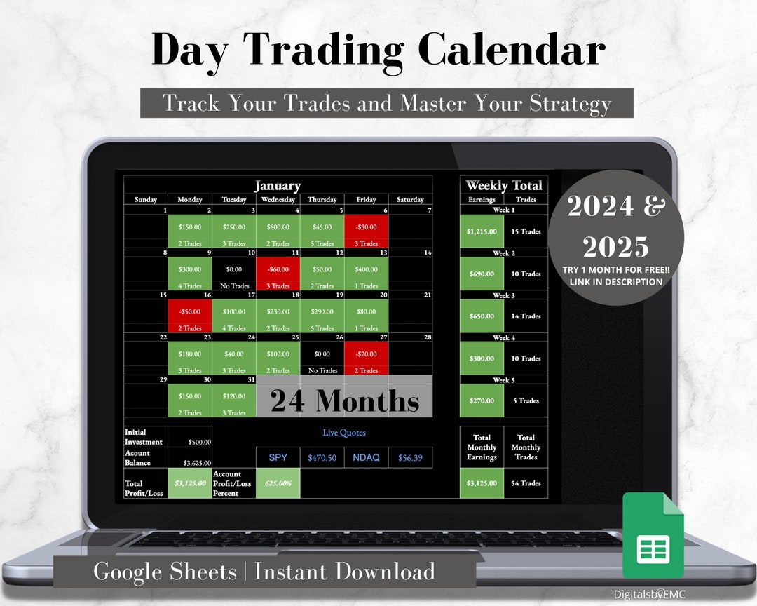 Day Trading Calendar for Google Sheets, Swing Trading, Forex, Paper Day Trading Calendar for Google Sheets, Swing Trading, Forex, Paper
