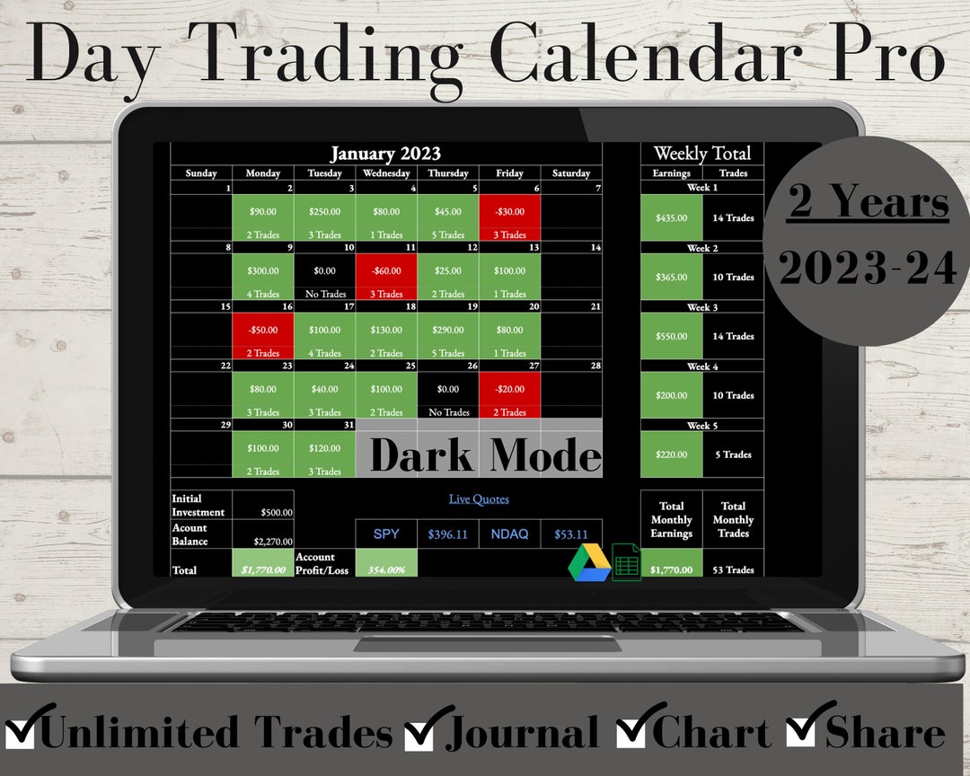 Day Trading Calendar Pro Etsy