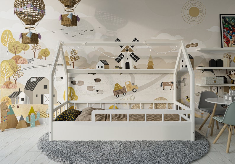 Hausbett Kinderbett mit Rausfallschutz und Lattenrost, Lit enfant, Letto Montessori, Lit Enfant, Letto per Bambini, Lit cabane image 6