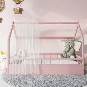 Hausbett Kinderbett mit Rausfallschutz und Lattenrost, Lit enfant, Letto Montessori, Lit Enfant, Letto per Bambini, Lit cabane image 5