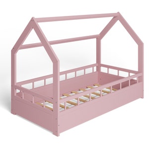 Hausbett Kinderbett mit Rausfallschutz und Lattenrost, Kinderbett, Letto Montessori, Lit Enfant, Letto per Bambini, Lit cabane Rosa