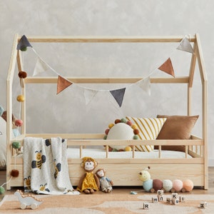 Hausbett Kinderbett mit Rausfallschutz und Lattenrost, Lit enfant, Letto Montessori, Lit Enfant, Letto per Bambini, Lit cabane image 2