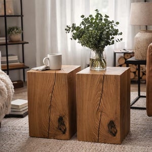 Holzblock HOLZKLOTZ Beistelltisch Hocker Bout de canapé Massivholz DEKOSÄULE Chevet bois massif Tabouret Blocco di legno Rovere