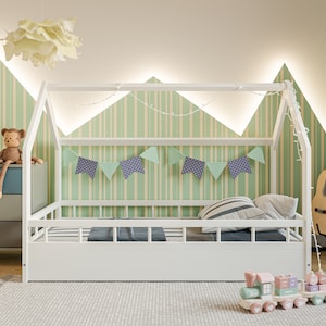 Hausbett Kinderbett mit Rausfallschutz und Lattenrost, Lit enfant, Letto Montessori, Lit Enfant, Letto per Bambini, Lit cabane image 4