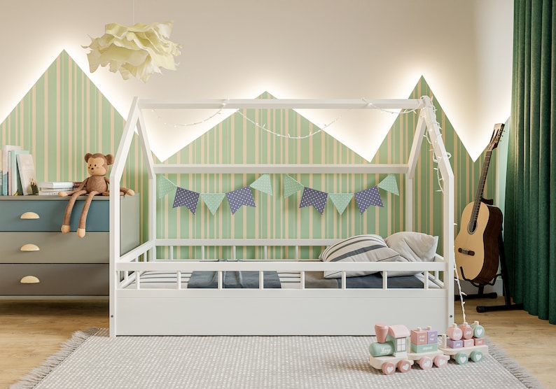 Hausbett Kinderbett mit Rausfallschutz und Lattenrost, Lit enfant, Letto Montessori, Lit Enfant, Letto per Bambini, Lit cabane image 4