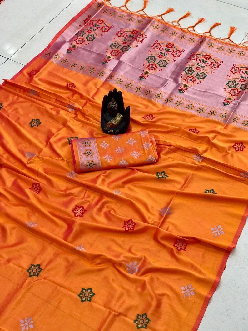 Traditional saree lichi silk weaving silver zari Attractive design Meena HEAVY Rich pallu with zalar saree sari