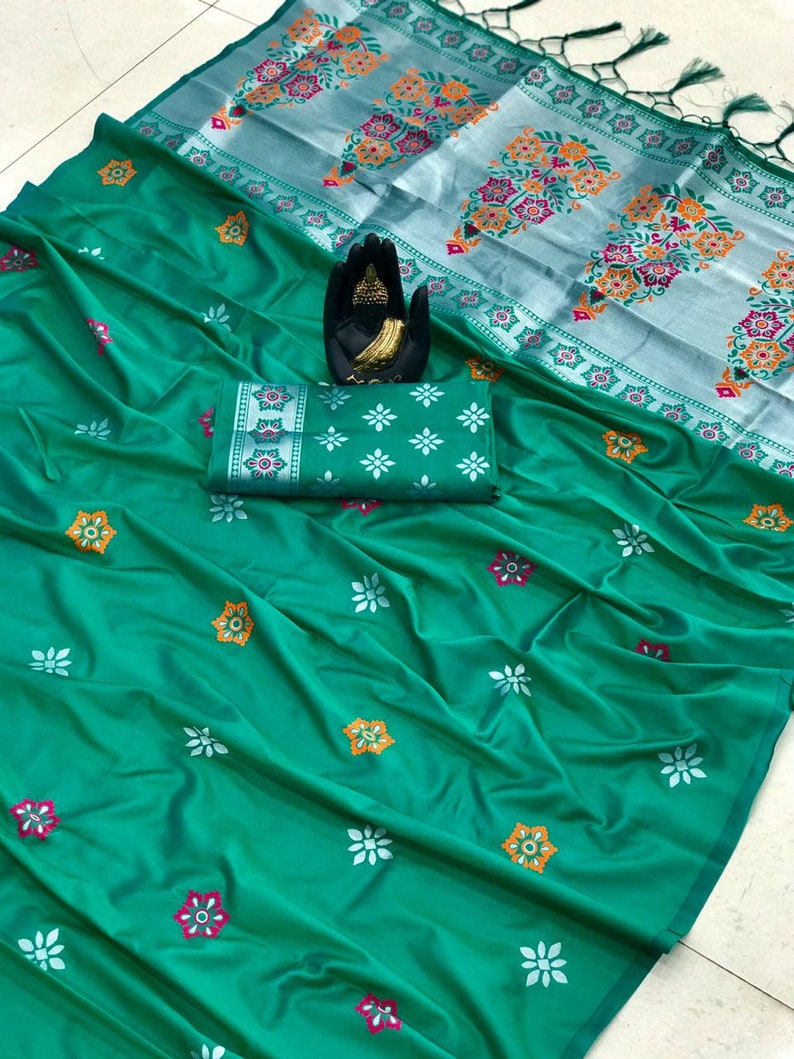 Traditional saree lichi silk weaving silver zari Attractive design Meena HEAVY Rich pallu with zalar saree sari