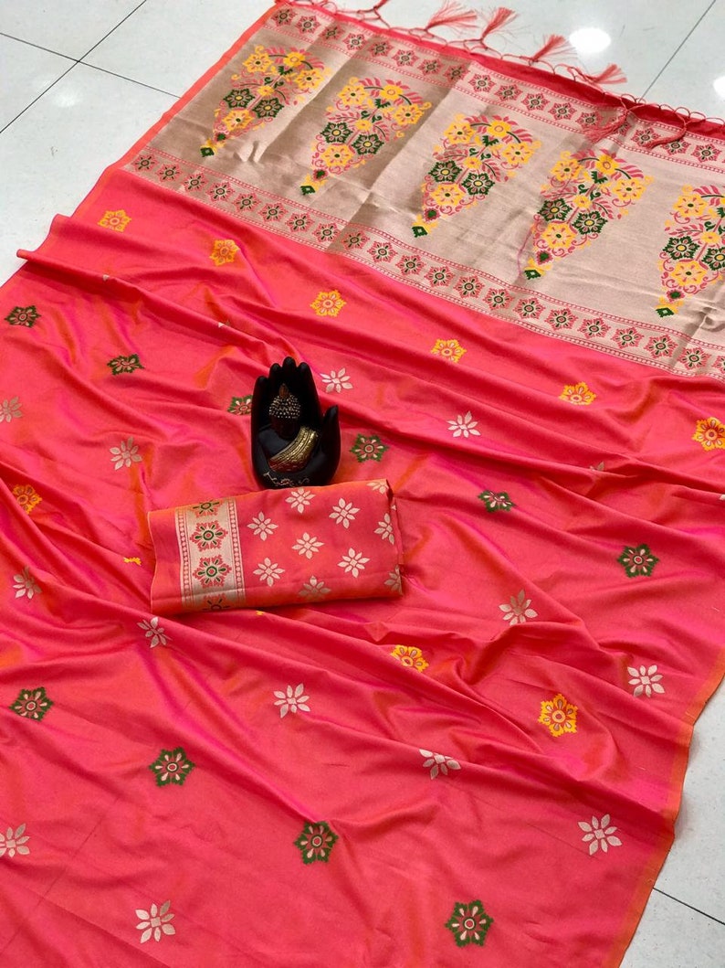 Traditional saree lichi silk weaving silver zari Attractive design Meena HEAVY Rich pallu with zalar saree sari