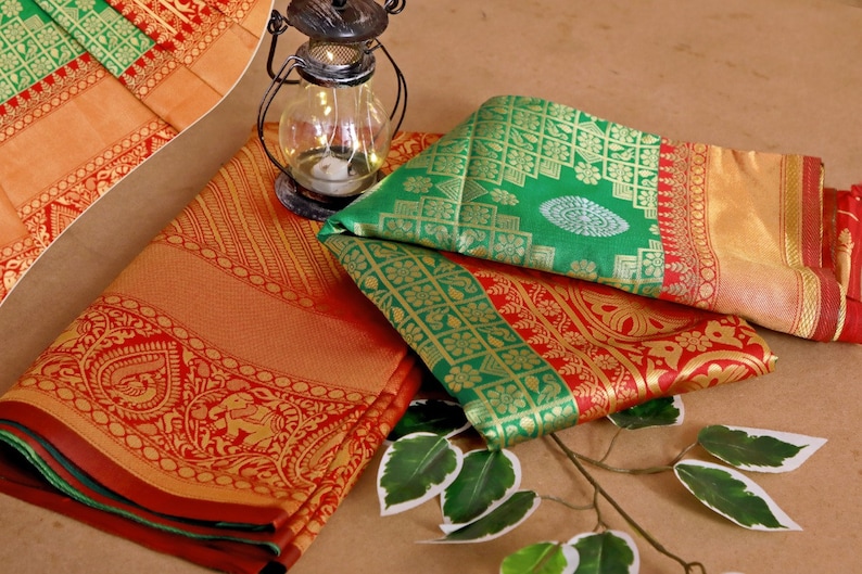 Traditional saree for women Beautiful Art Silk Jacquard Border Saree With Unstitched Running Blouse For Women Wedding Wear Party saree sari