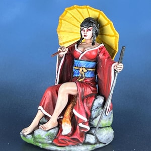 Kitsune Fox Girl Miniature: 3D Printed Japanese Mythology Figurine