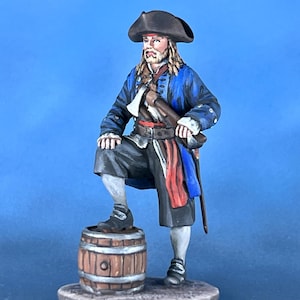 Mini Figur Pirat auf einem Fass - Perfektes nautisches Dekor für Sammler. handbemalte Figur, Einzigartige 3D Skulptur, 3D gedrucktes Spielzeug