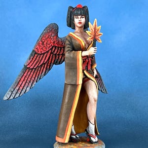 Japanese Mythology Tengu Girl Miniature - 3D Printed Resin Figure for Tabletop Games. Tabletop Miniature
