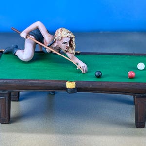 3D Printed Girl Billiards Player Miniature - American Pool Table Statuette