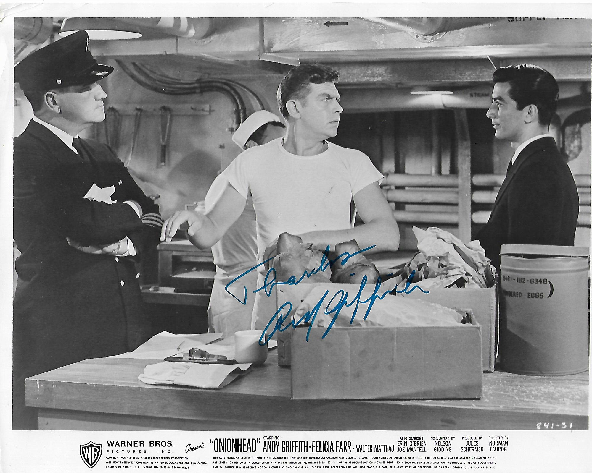 ANDY GRIFFITH "Onionhead" Autographed 8 x 10 Signed Photo COA
