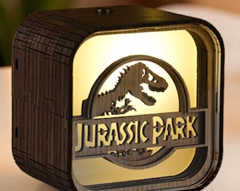 Jurassic Music Box 3D Light Led Theme Music Chest Wooden Engraved Handmade Vintage Gift Birthday Christmas Lamp