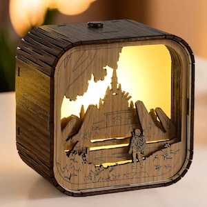 Lampe boîte à musique Zelda 3D, thème musical, coffre à musique en bois gravé à la main, cadeau vintage, lumière LED gravée personnalisée