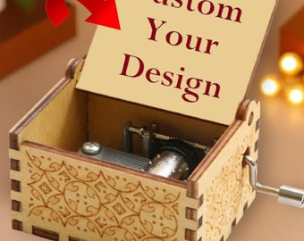 CUSTOM Music Box with YOUR DESIGN & 60 SONGs Available Theme Christmas Music Chest Wooden Engraved Handmade Vintage Gift Birthday