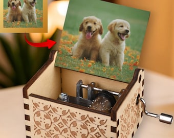 CUSTOM Music Box with your PRINTED DESIGN | 60 Songs Available | Wooden Engraved Handmade Animal Pet Gift Birthday Christmas Unique Gift