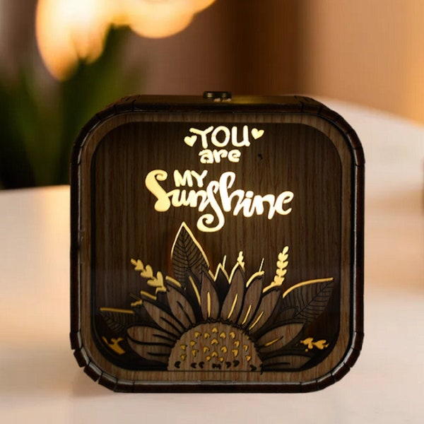 You Are My Sunshine Music Box 3D Light LED Song Theme Wooden Engraved Handmade Gift Birthday Christmas Wedding Anniversary Customizable Lamp