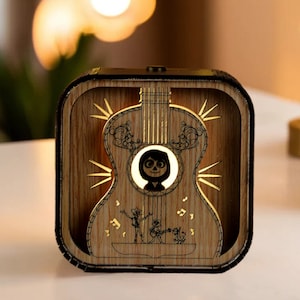 Coco Music Box 3D Light LED &#39;Remember Me&#39; Theme Music Chest Custom Music Box Wooden Engraved Handmade Vintage Gift Lamp Birthday Christmas