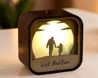 Je bent mijn zonneschijn muziekdoos 3D-licht LED vader en dochter thema muziekkist aangepaste houten gegraveerde handgemaakte geschenklamp doos kerstvader