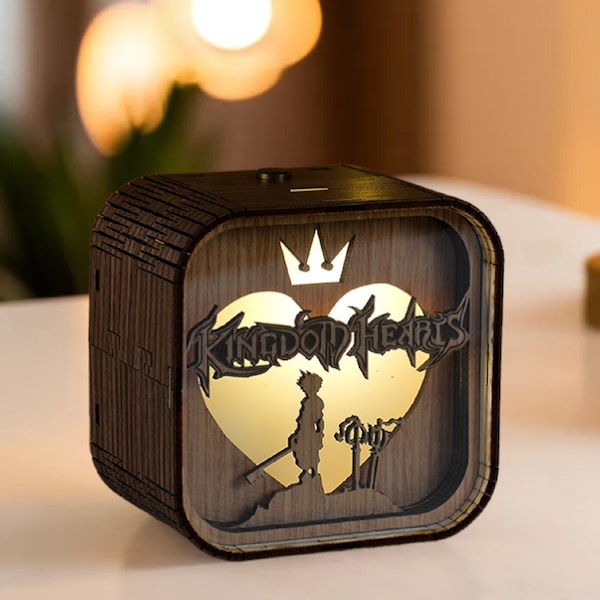 Kingdom Hearts Boîte à Musique Lumière 3D LED Thème de Chanson Simple et Propre Coffre à Musique Boîte à Musique Personnalisée en Bois Gravé à la Main Lampe Cadeau Vintage