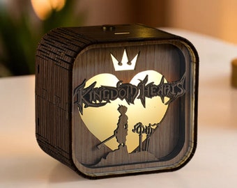 Kingdom Hearts Music Box 3D Light LED Simple and Clean Song Theme Music Chest Custom Music Box Wooden Engraved Handmade Vintage Gift Lamp