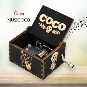 COCO Music Box &#39; Remember Me &#39; Theme Music Chest Wooden Engraved Handmade Vintage Gift Birthday Gift Christmas